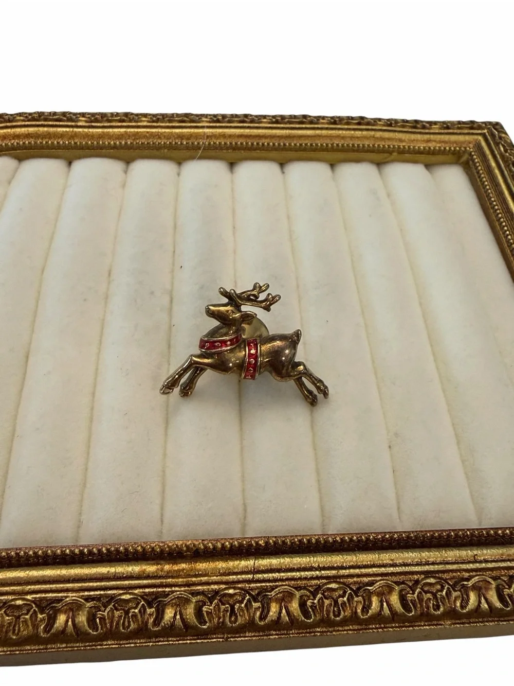 VTG Christmas Leaping Reindeer Red Gold Tone Enamel Animal Pin Avon Holiday